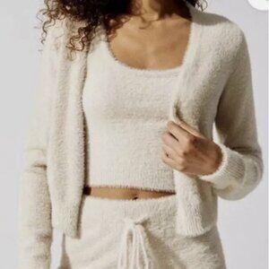Carbon 38 Medium Eyelash Cardigan Cropped Ivory Furry Super Soft